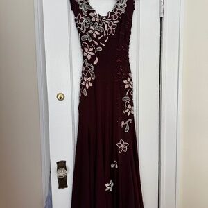 A competition smooth dance style dress and matching long gloves